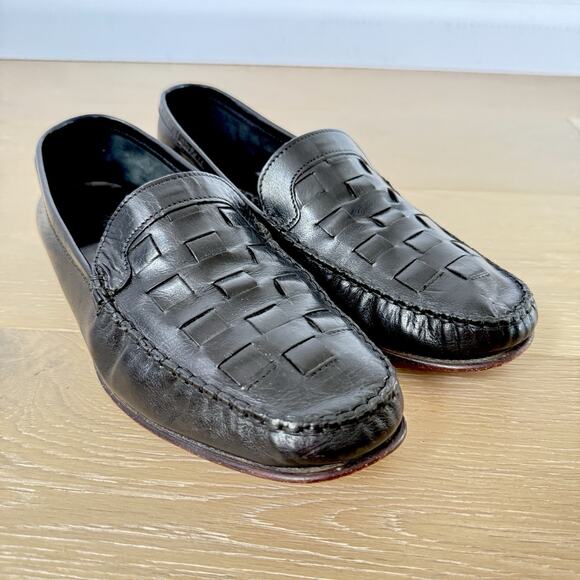 Pratesi Vintage Woven Leather Loafers BlackShoes Made In Italy Mens 9.5 Or EU 42 main image 5